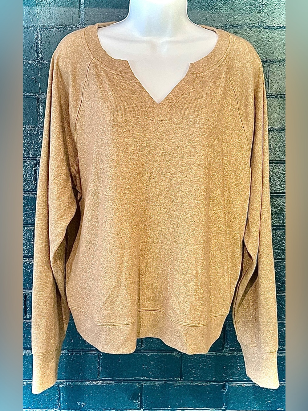 Casual V-Neck Women's Sweater in Camel (Top Half)